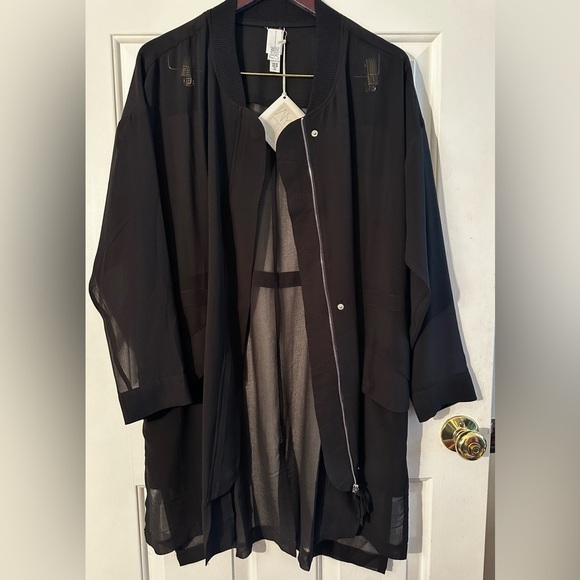 NWT WYNNE LAYERS Medium Black Sheer Long Zippered Tunic Jacket Pocket Hidden Zip - Picture 10 of 16